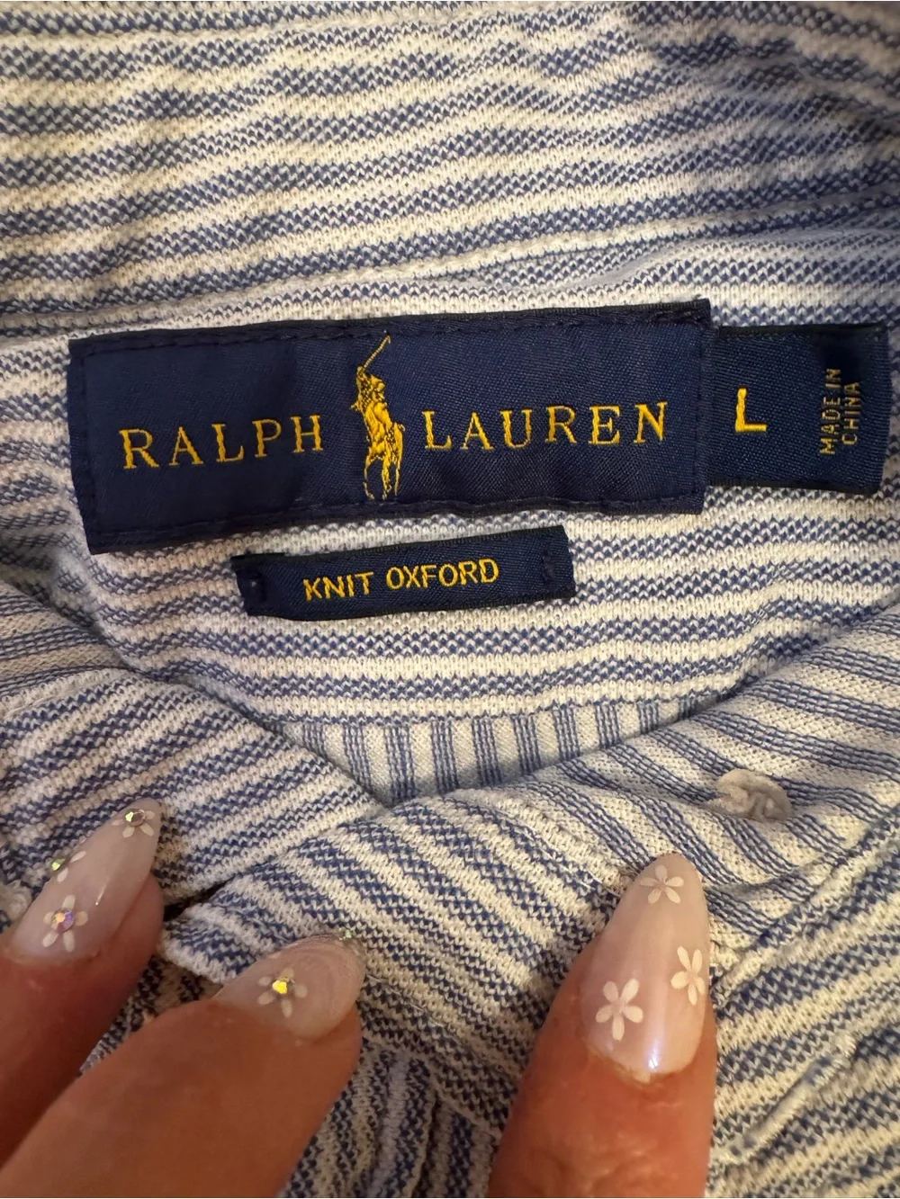 Ralph Lauren Blue and White Striped Short-Sleeve Polo with Embroidered Pennants